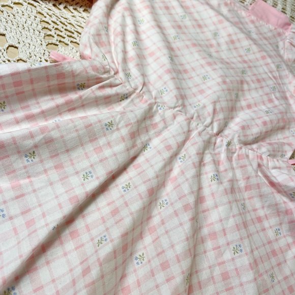 Vintage 1980s Amy Too Pink Floral Check Blouson Modest Dress Girls 7-8 Years - Picture 2 of 6